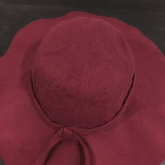 3/$20 Burgundy Felt Floppy Hat Womens One Size Ribbon Tie Accessory Wide Brim - Picture 7 of 12